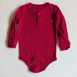 george thermal waffle knit henley long sleeve bodysuit red 6-12 months baby